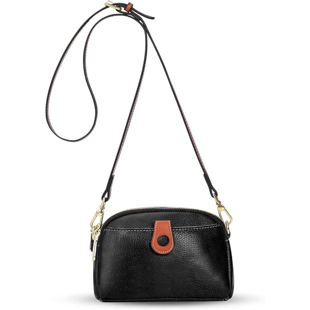 NEW Black Mini Crossbody Bag w/ Brown Accent Leather Small Purse Satchel